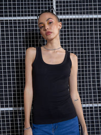 SASSAFRAS Black Scoop Neck Tank Top