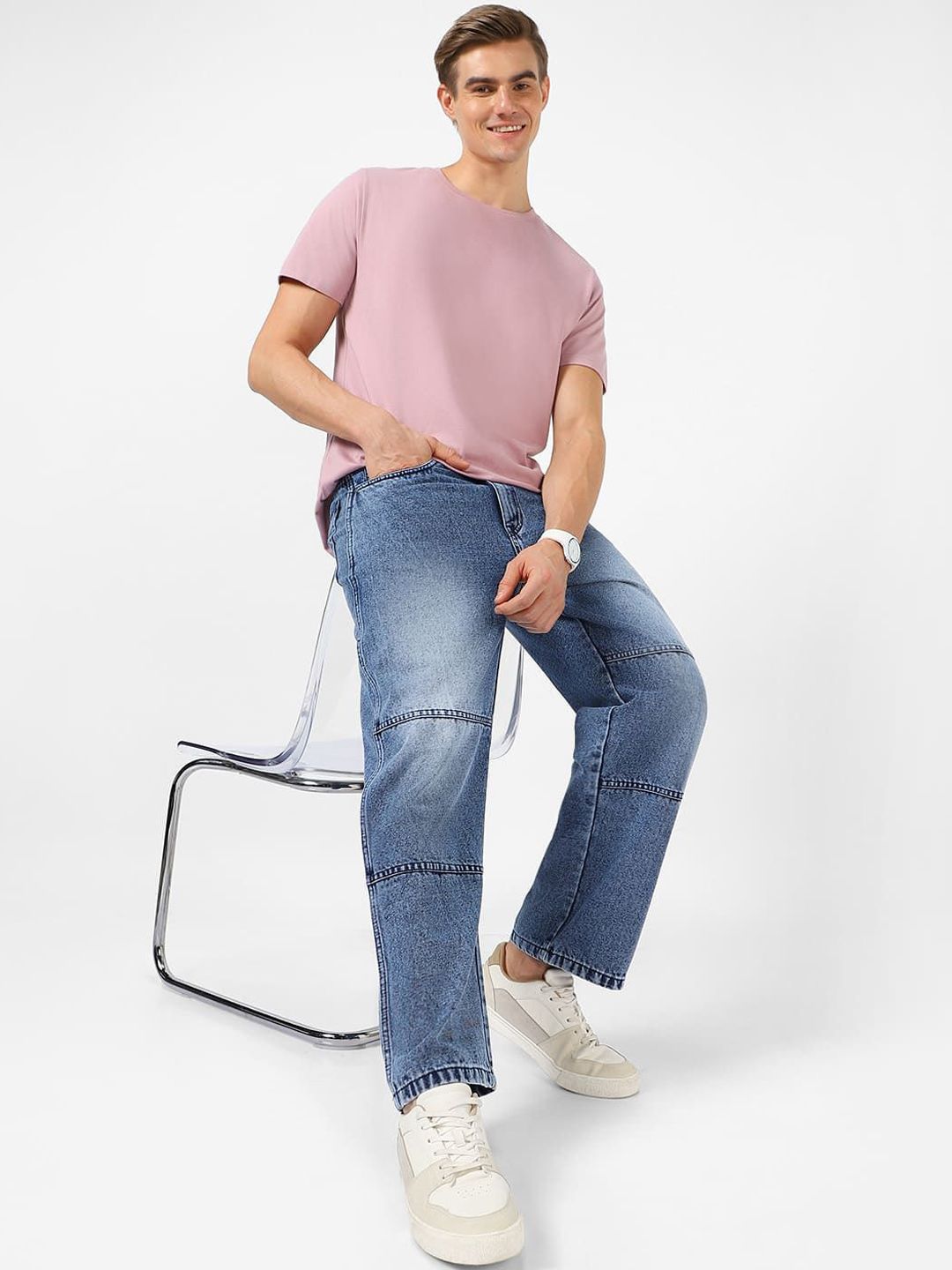 Urbano Fashion Men Loose Baggy Fit Cut and Sew Non-Stretchable Panelled Jeans