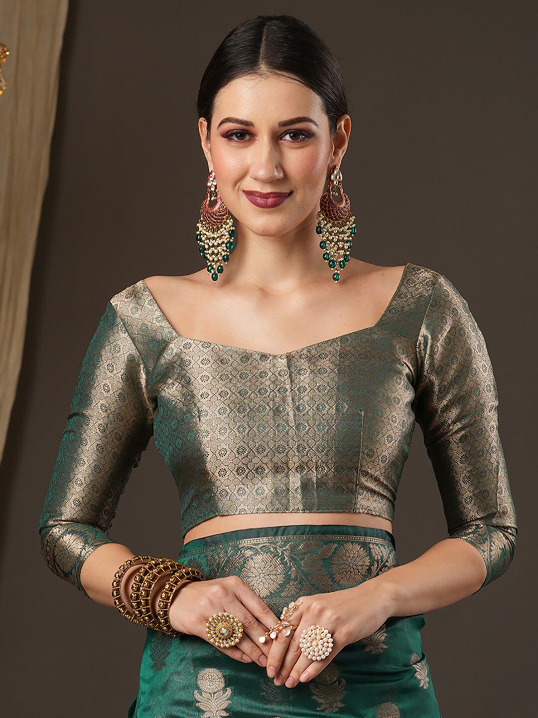 Saree mall Teal Green & Gold-Toned Woven Design Zari Organza Bagh Sarees