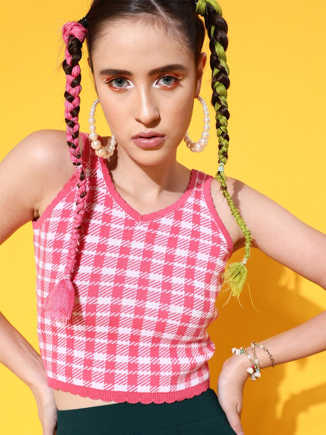 STREET 9 Pretty Pink Checked Top