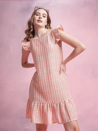 DressBerry Chevron Striped Flutter Sleeve Crochet A-Line Dress