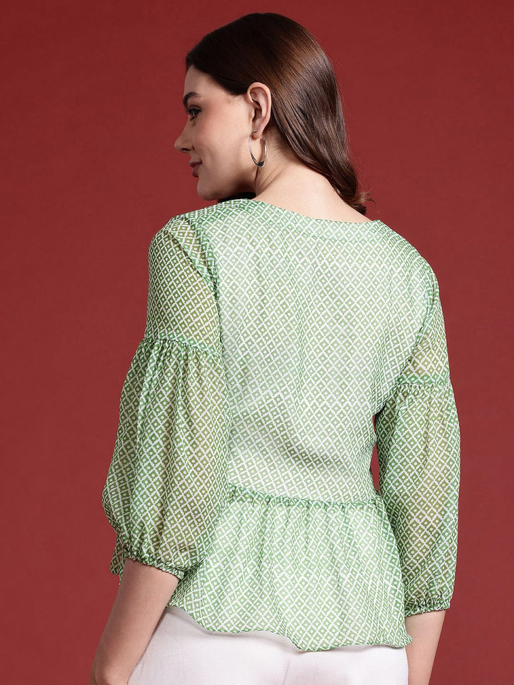 all about you Geometric Print Puff Sleeve Empire Top