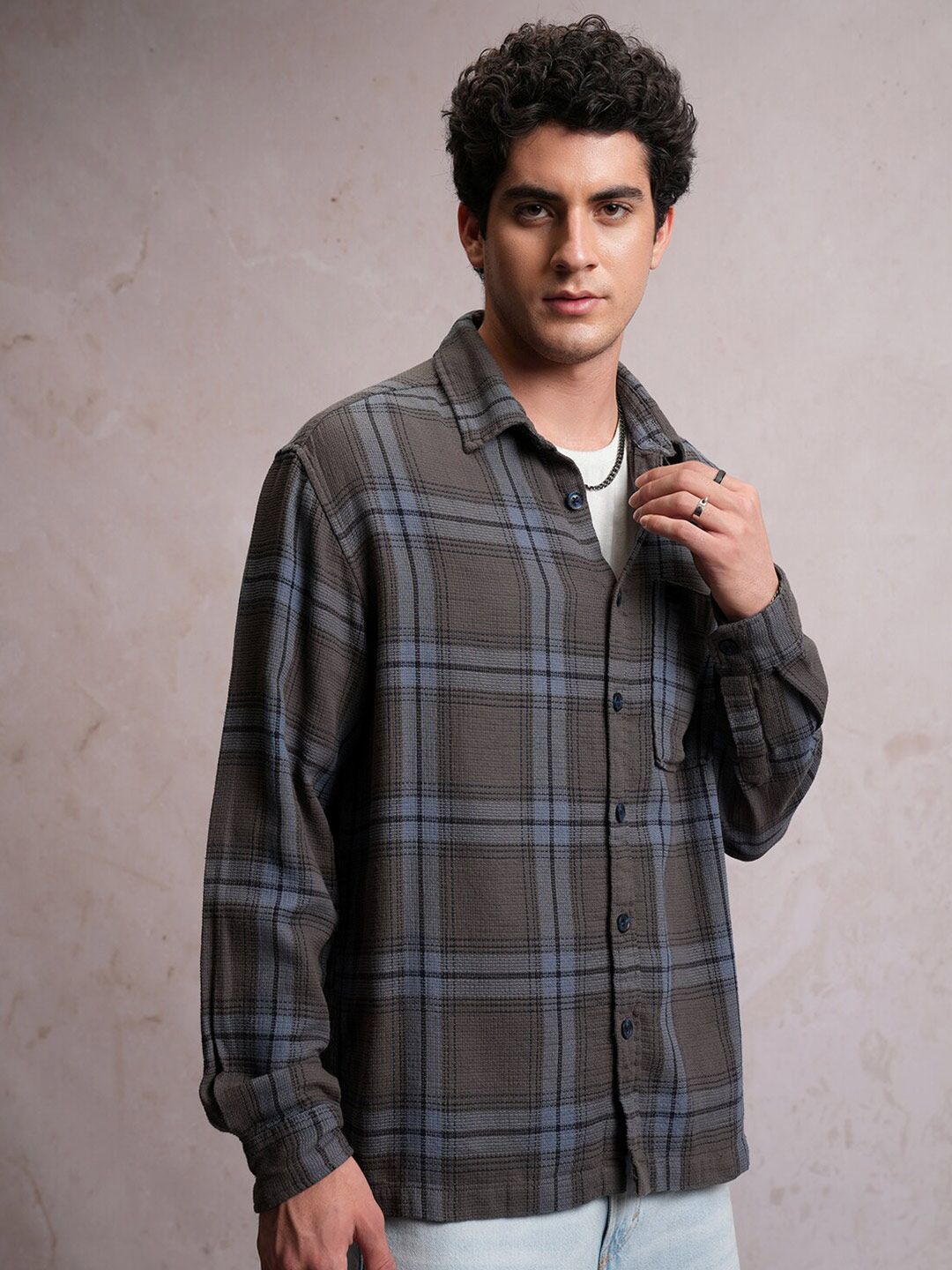 LOCOMOTIVE Dobby Textured Checked Overshirt