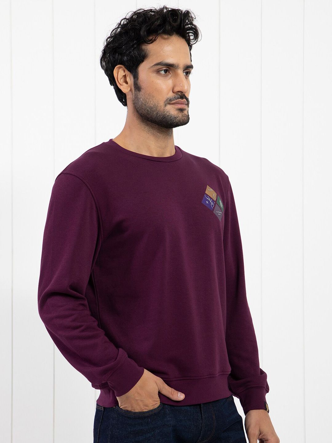 RARE RABBIT Men Praise Graphic Print Round Neck Sweatshirt