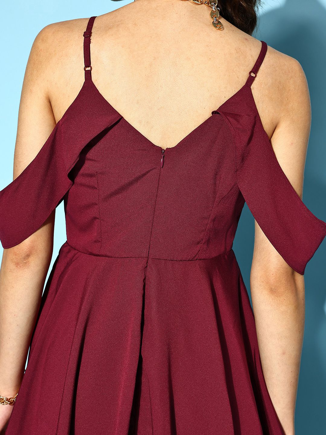 Berrylush Women Maroon Solid Feminine Frills Dress