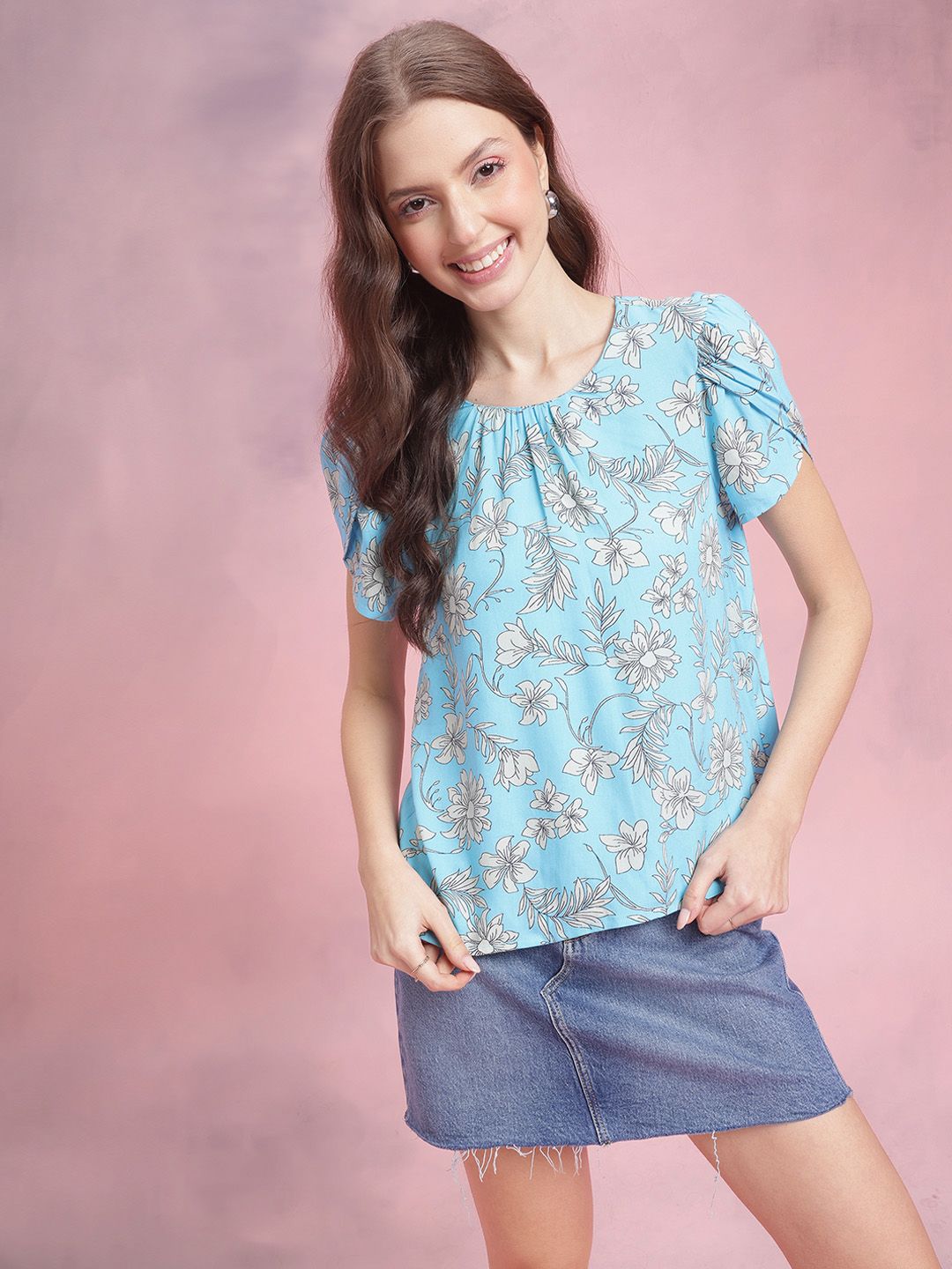 DressBerry Polka Dot Print Puff Sleeves Top