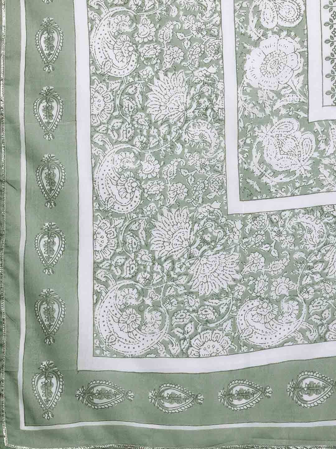 Libas Floral Printed Round Straight Pure Cotton Kurta & Sharara With Dupatta