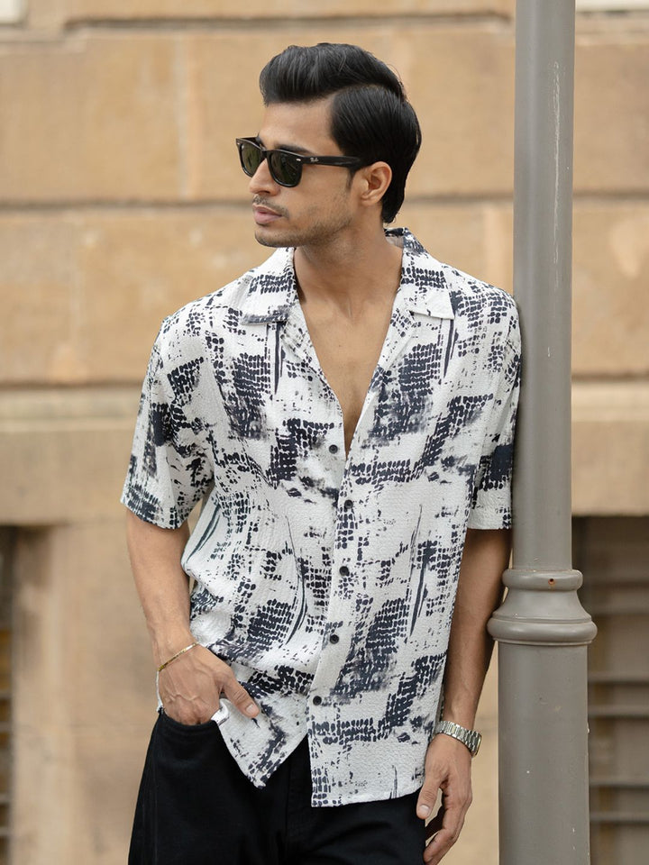 Powerlook Men Oversized Fit Abstract Printed Cuban Collar Casual Shirt