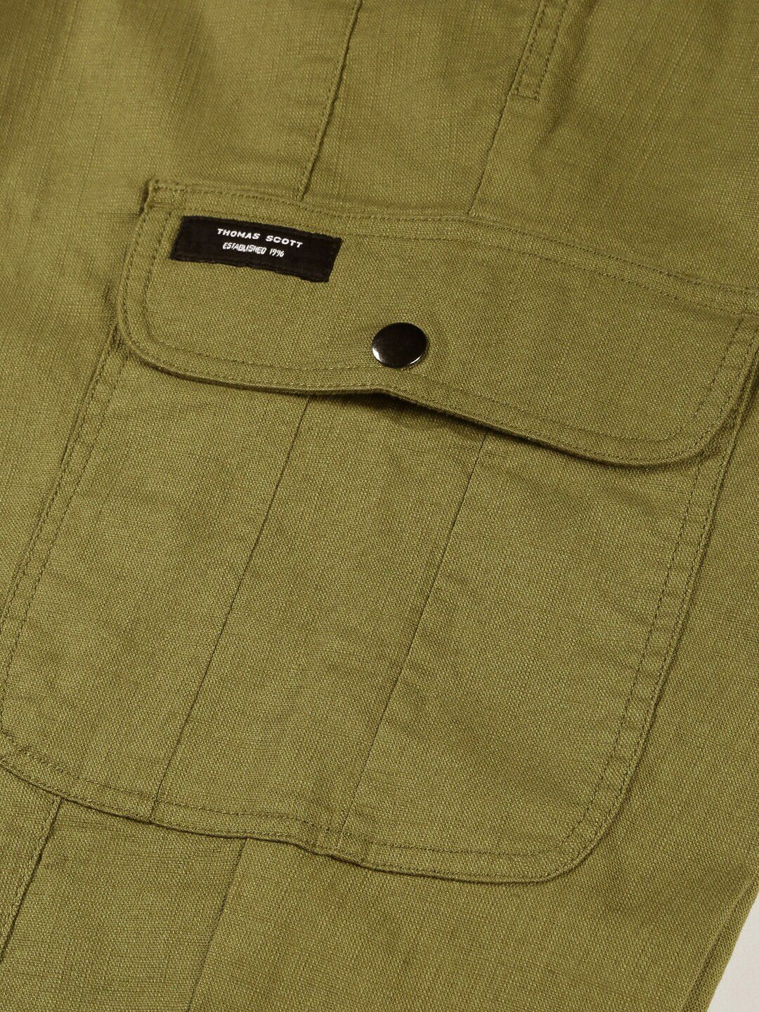 Thomas Scott Men Smart Slim Fit Linen Cotton Cargos Trousers
