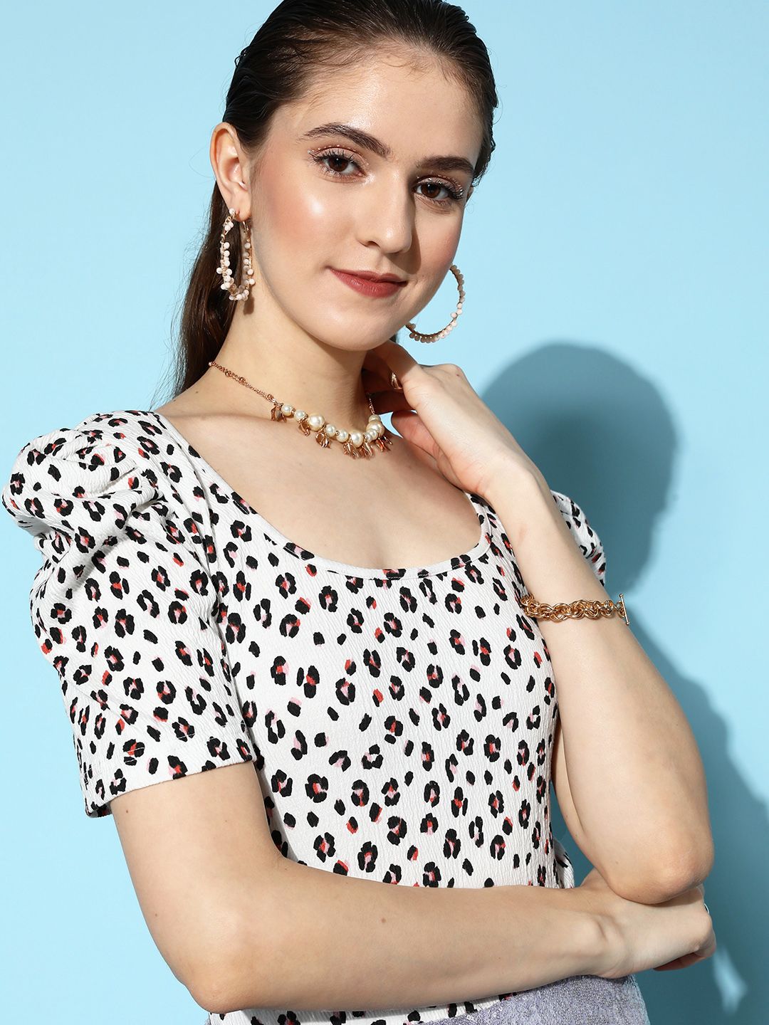 Berrylush White Animal Printed T-shirt