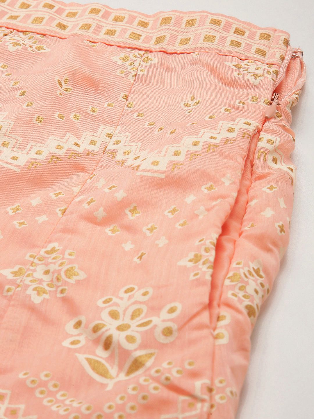 Global Desi Women Peach & Off White Printed Paneled Flared Skirt