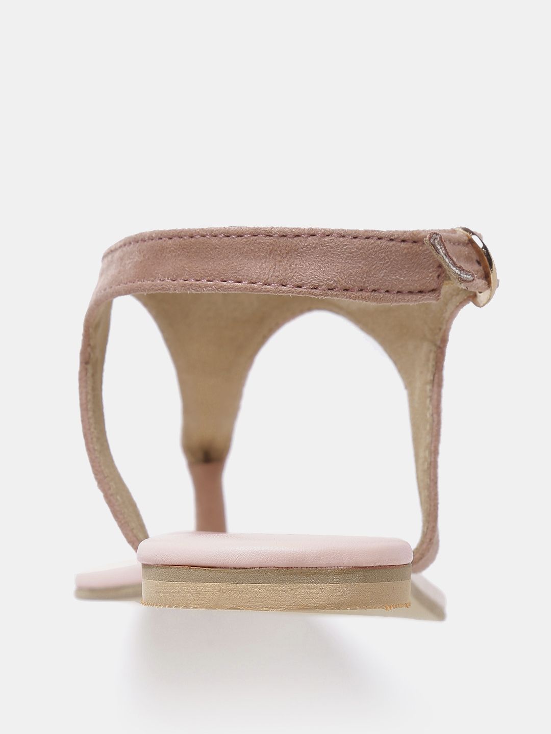 DressBerry Women Dusty Pink Solid T-Strap Flats