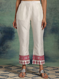 Libas White Floral Printed Gotta Patti Straight Kurta With Trousers & Dupatta