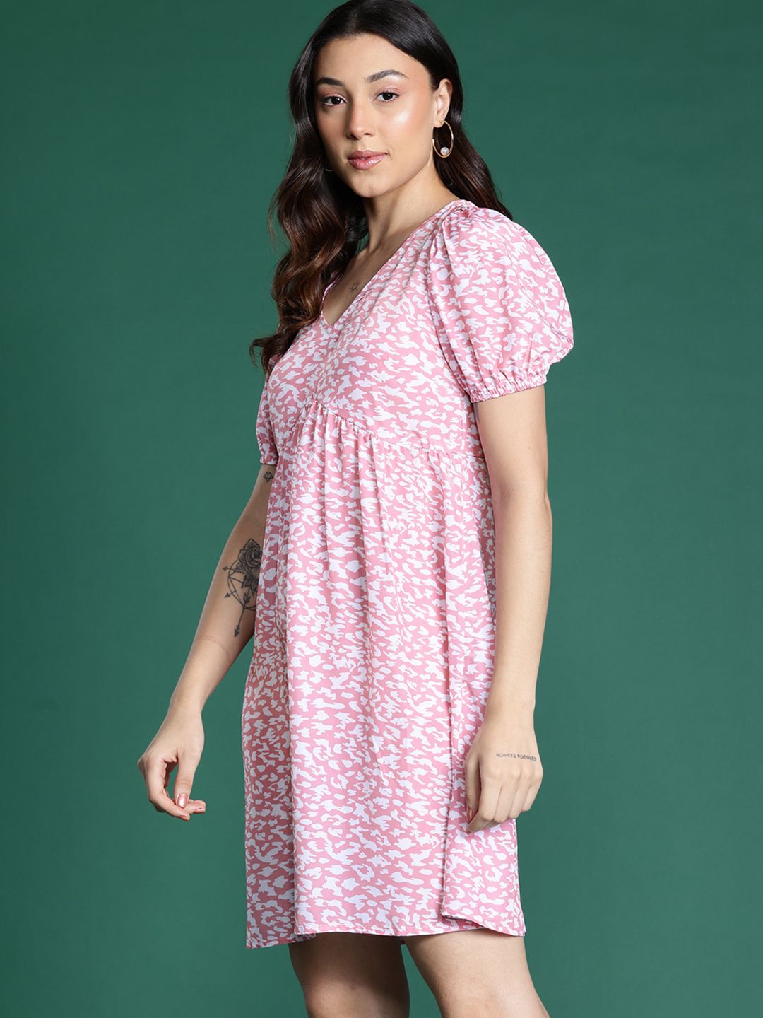 DressBerry Print Puff Sleeve Empire  Dress