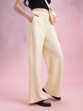DressBerry Women Geometric Textured Mid-Rise Wide Leg Flared Trousers