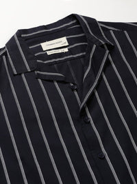 Thomas Scott Classic Vertical Stripes Cuban Collar Cotton Casual Shirt