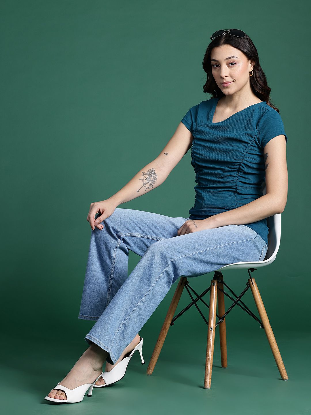 DressBerry Asymmetric Neck Ruched Top