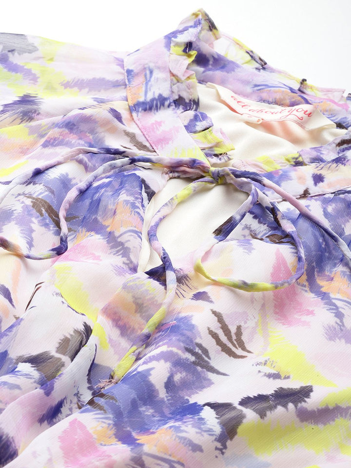 all about you Abstract Printed Puff Sleeve Fit & Flare Dress