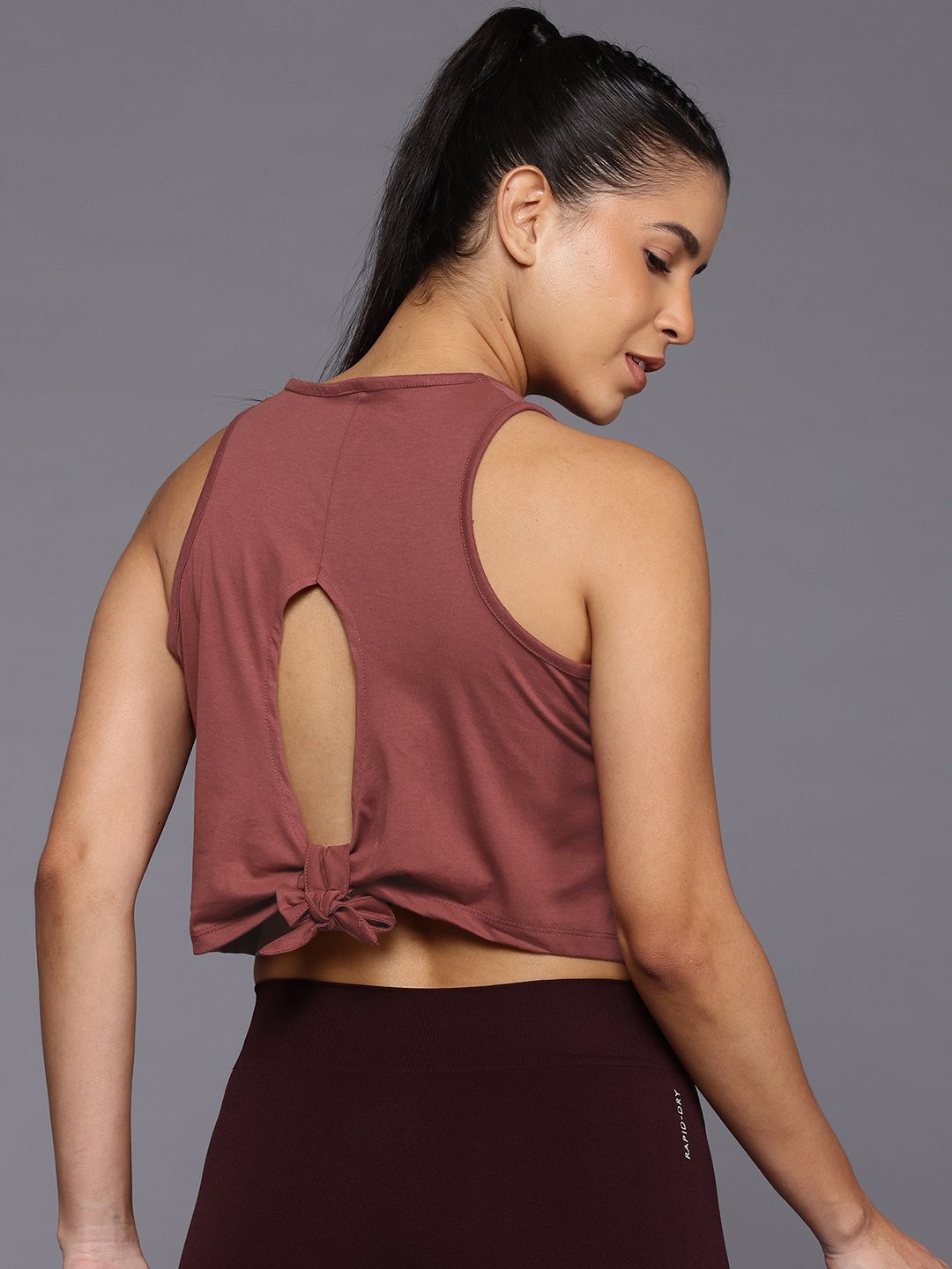 HRX by Hrithik Roshan Typography Print Cut-out Detail Crop Yoga T-shirt with Tie-ups