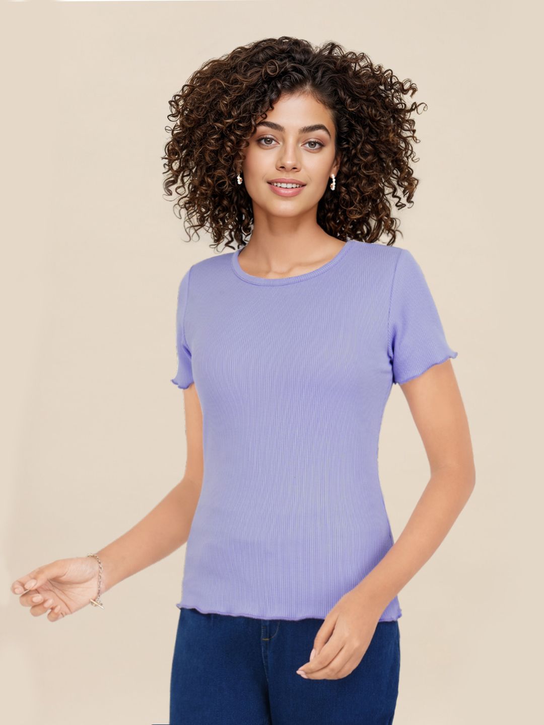 DressBerry Solid Ribbed T-shirt