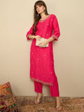 Indo Era Floral Embroidered Liva Straight Kurta With Trousers