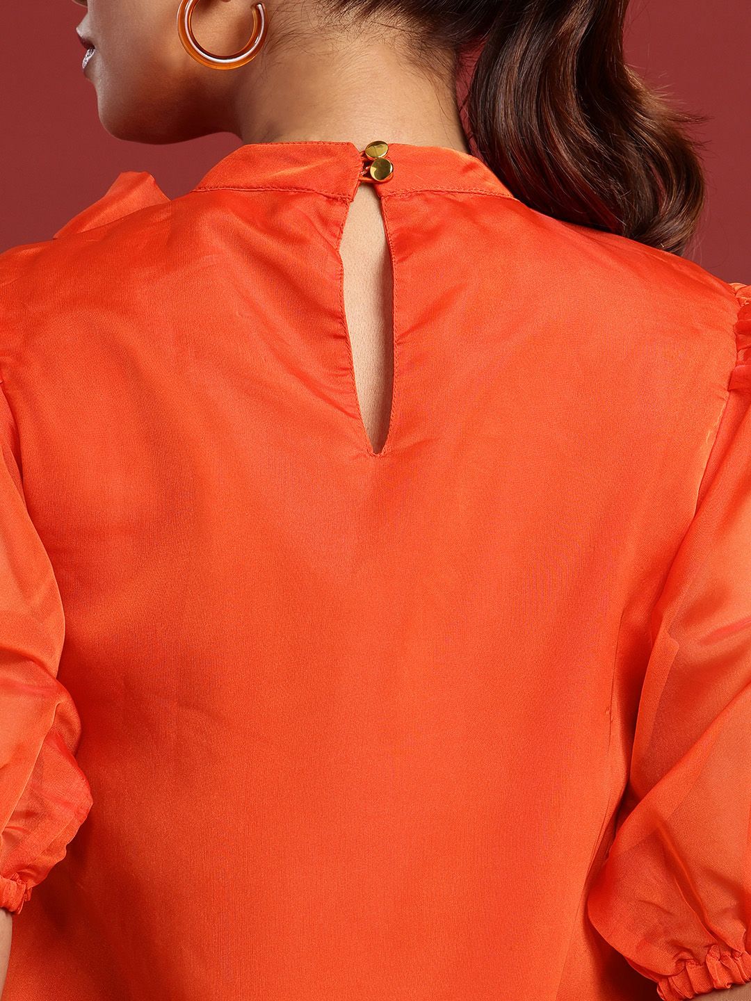 all about you High Neck Puff Sleeves Tie-Ups Detailed Top