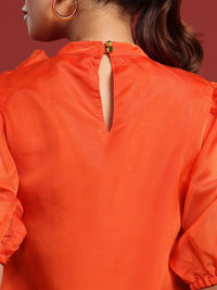 all about you High Neck Puff Sleeves Tie-Ups Detailed Top