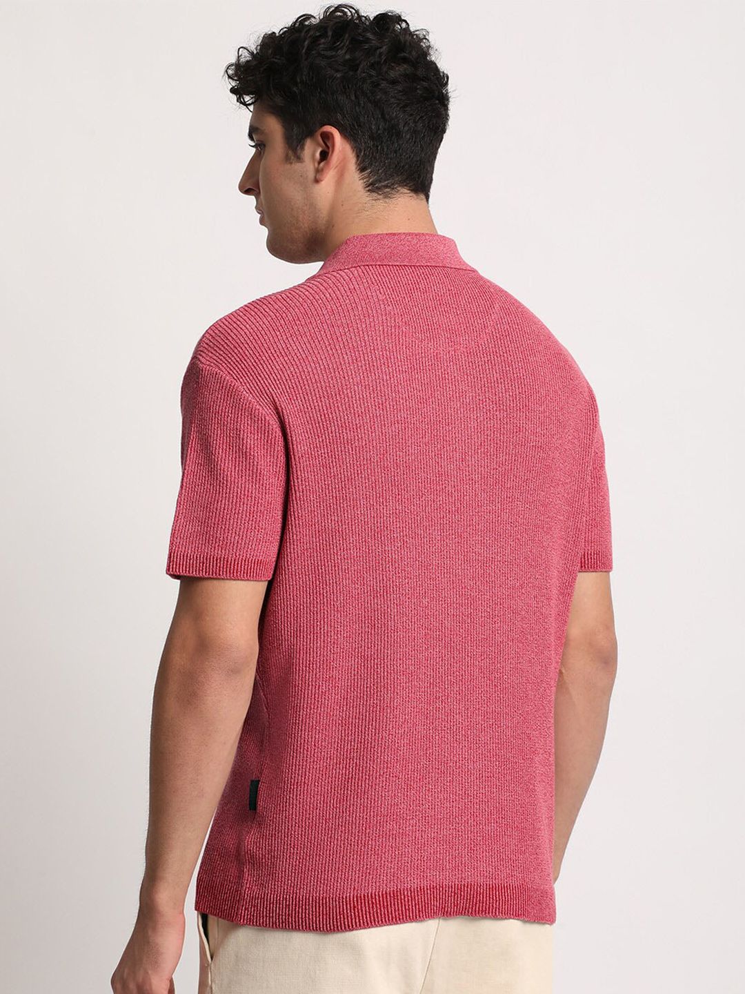 THE BEAR HOUSE Men Self Design Slim Fit Cotton Polo Collar T-Shirt