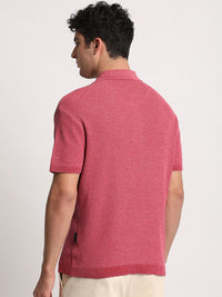 THE BEAR HOUSE Men Self Design Slim Fit Cotton Polo Collar T-Shirt