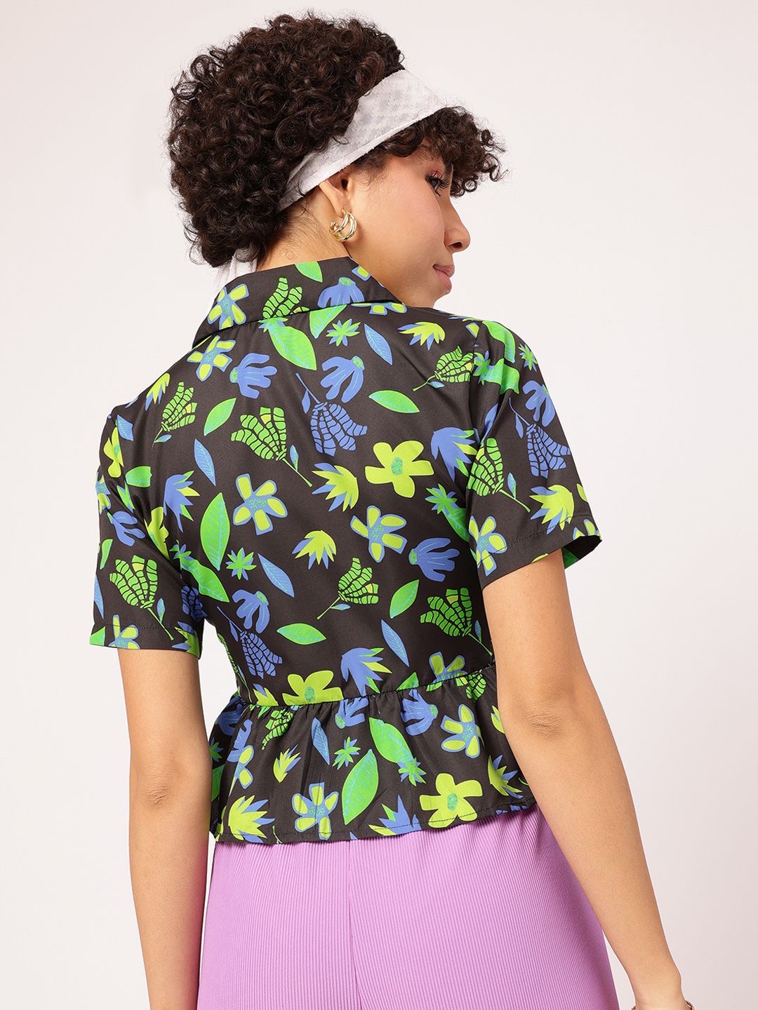 DressBerry Frolic & Fashion Tropical Printed Flounce Hem Shirt-Style Top