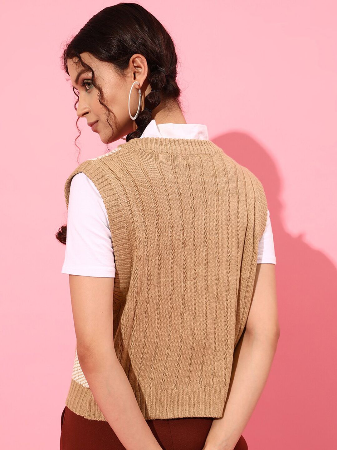 STREET 9 Women Deep Brown Checked Sweater