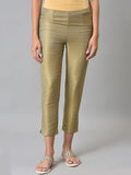 W Women Gold-Toned Woven Design Comfort Slim Fit Cropped Trousers