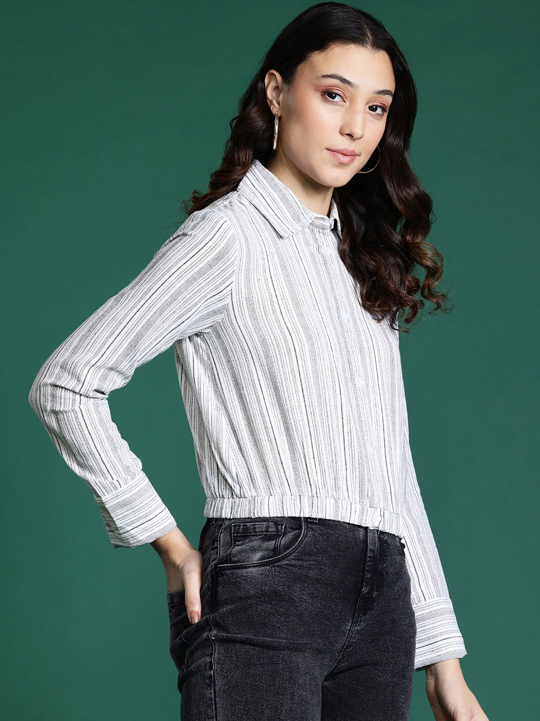 DressBerry Pure Cotton Striped Cinched Hem Shirt
