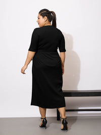 SASSAFRAS Curve Plus Size Wrap Bodycon Midi Dress