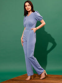 STREET 9 V-Neck Puff Sleeves Basic Jumpsuit