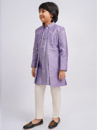 VASTRAMAY Boys Mirror Work Sherwani Over Kurta Pyjama