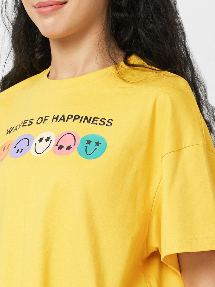 SPYKAR Typography Printed Round Neck Cotton Oversized T-shirt