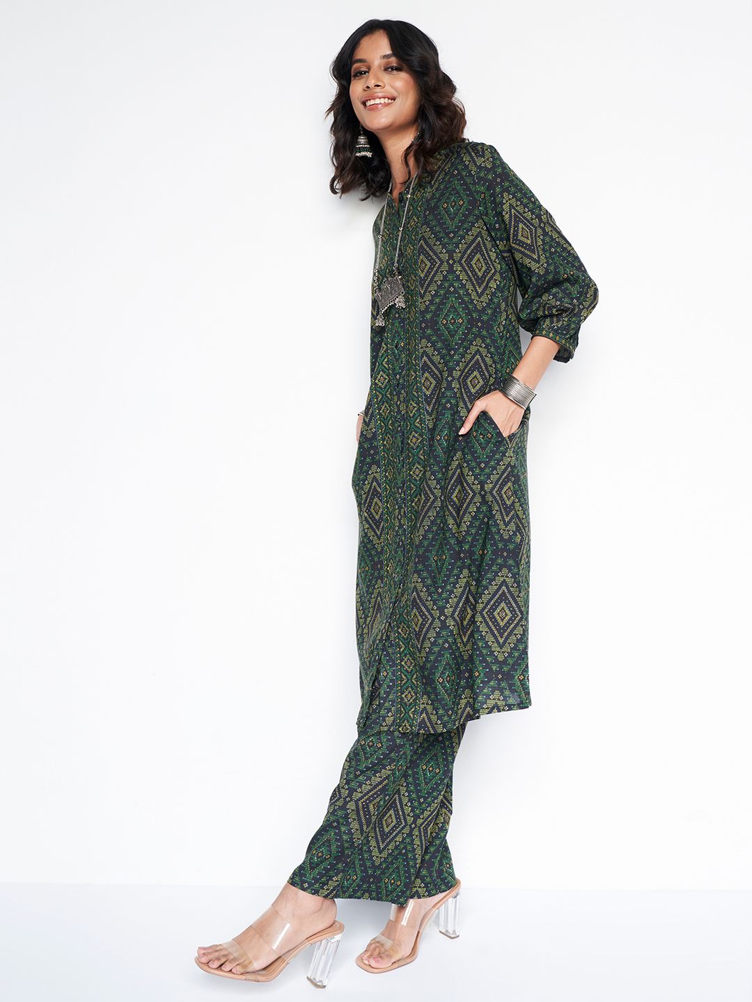 Global Desi Printed Panelled Kurta With Palazzos