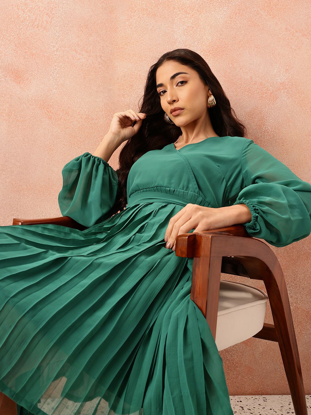 all about you Box Pleats Wrap Dress with Belt