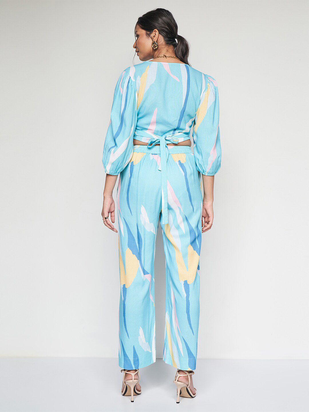 AND Printed V-Neck Puff Sleeves Top & Trouser