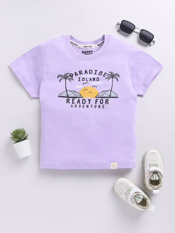 Happy Faces Boys Pure Cotton Typography & Graphic Printed T-shirt