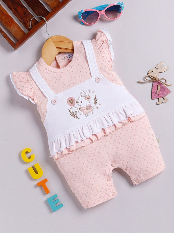 Moms Love Infant Girls Printed Cotton Rompers with Applique Detail