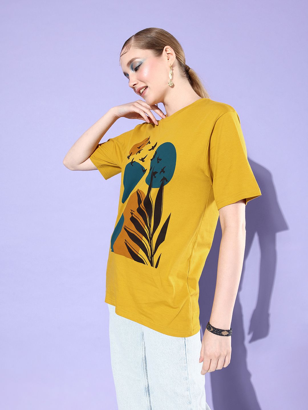 Mustard Yellow Graphic Printed Relaxed Fit T-shirt