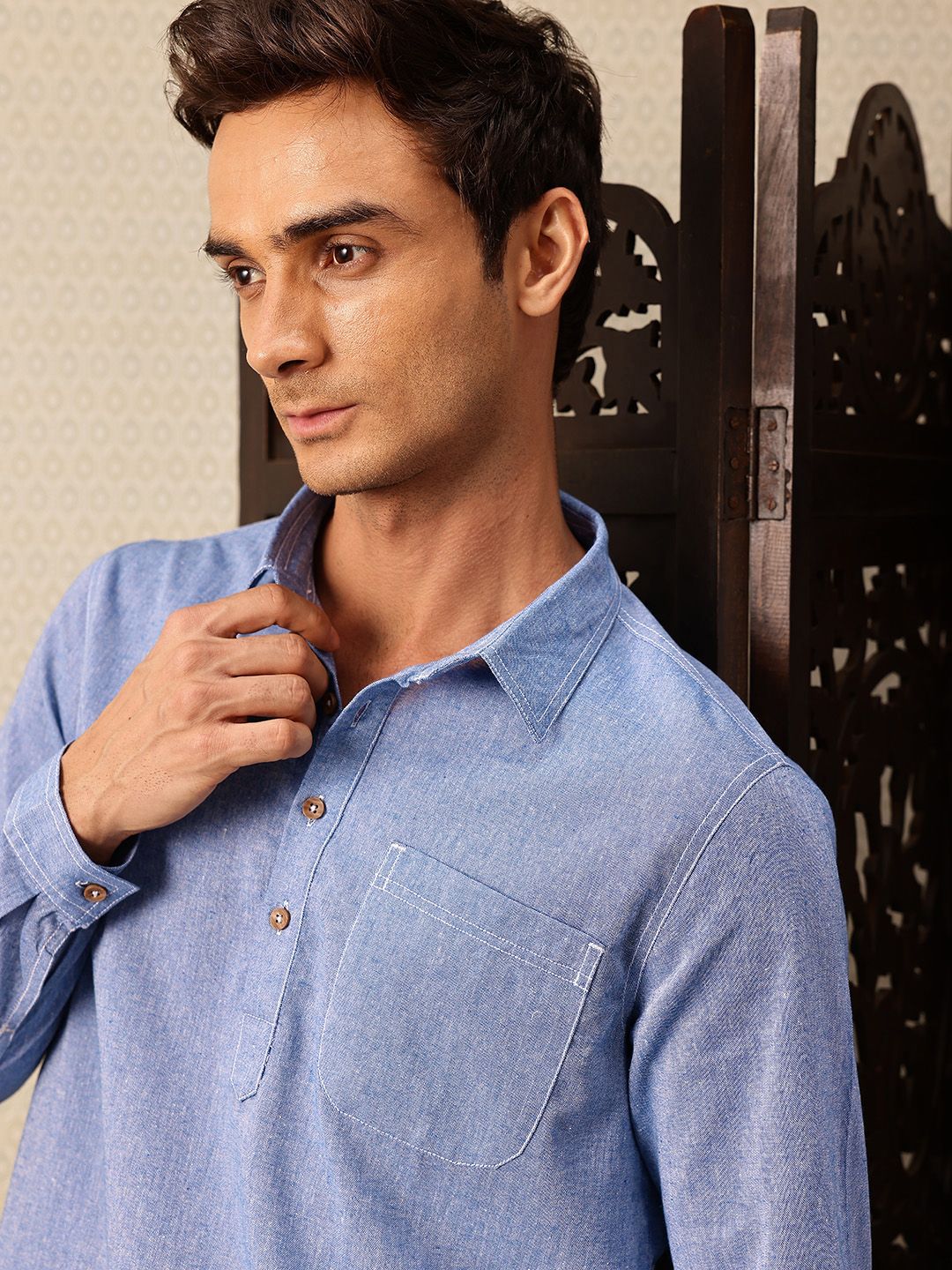 House of Pataudi Shirt Collar Rozana Kurta