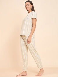 Sweet Dreams Beige Striped T-shirt With Pyjamas