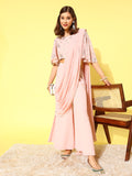 Libas Pink Floral Embroidered Pure Georgette Palazzo Saree