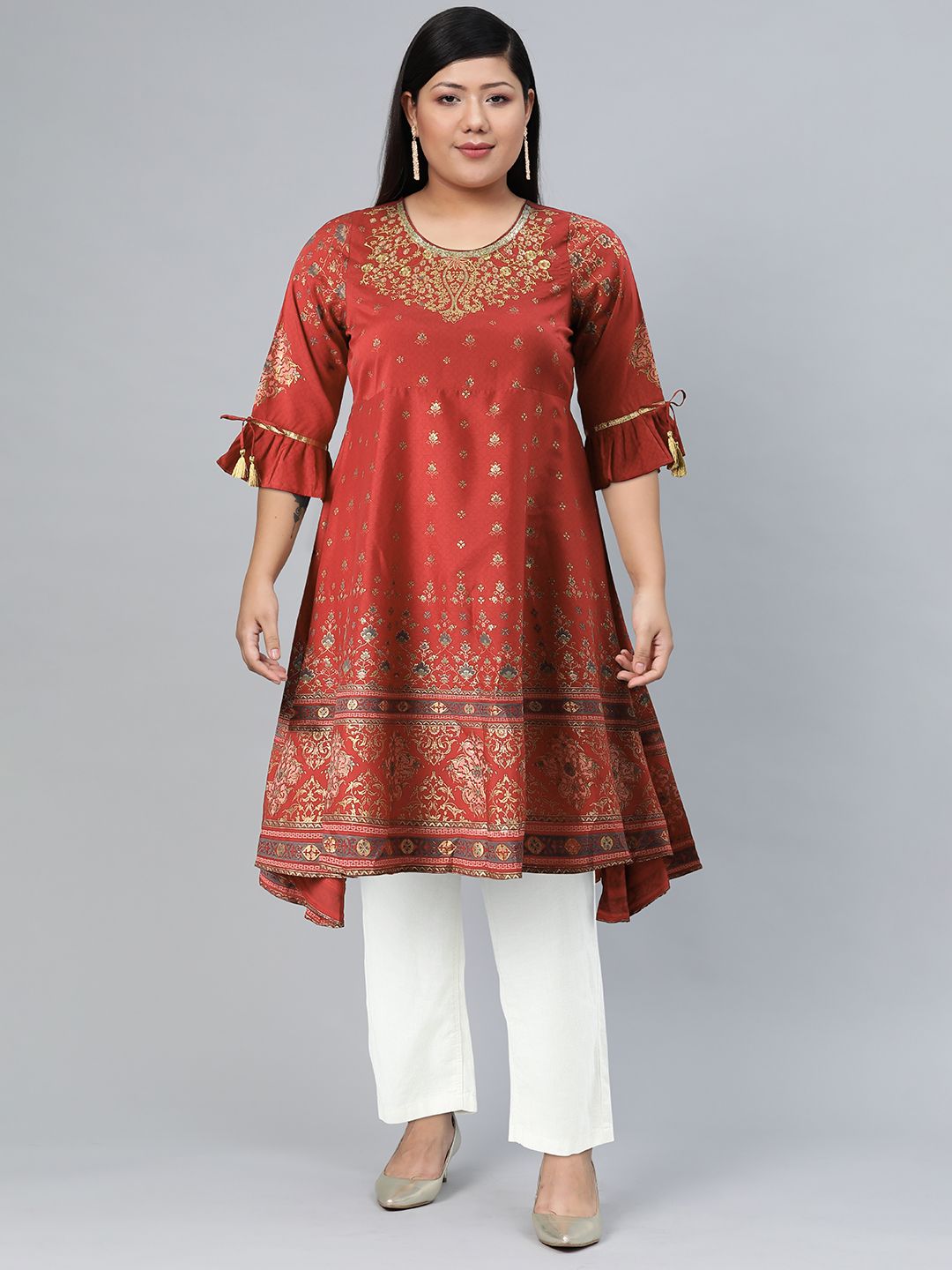 AURELIA Festive Floral Print Crepe Kurta