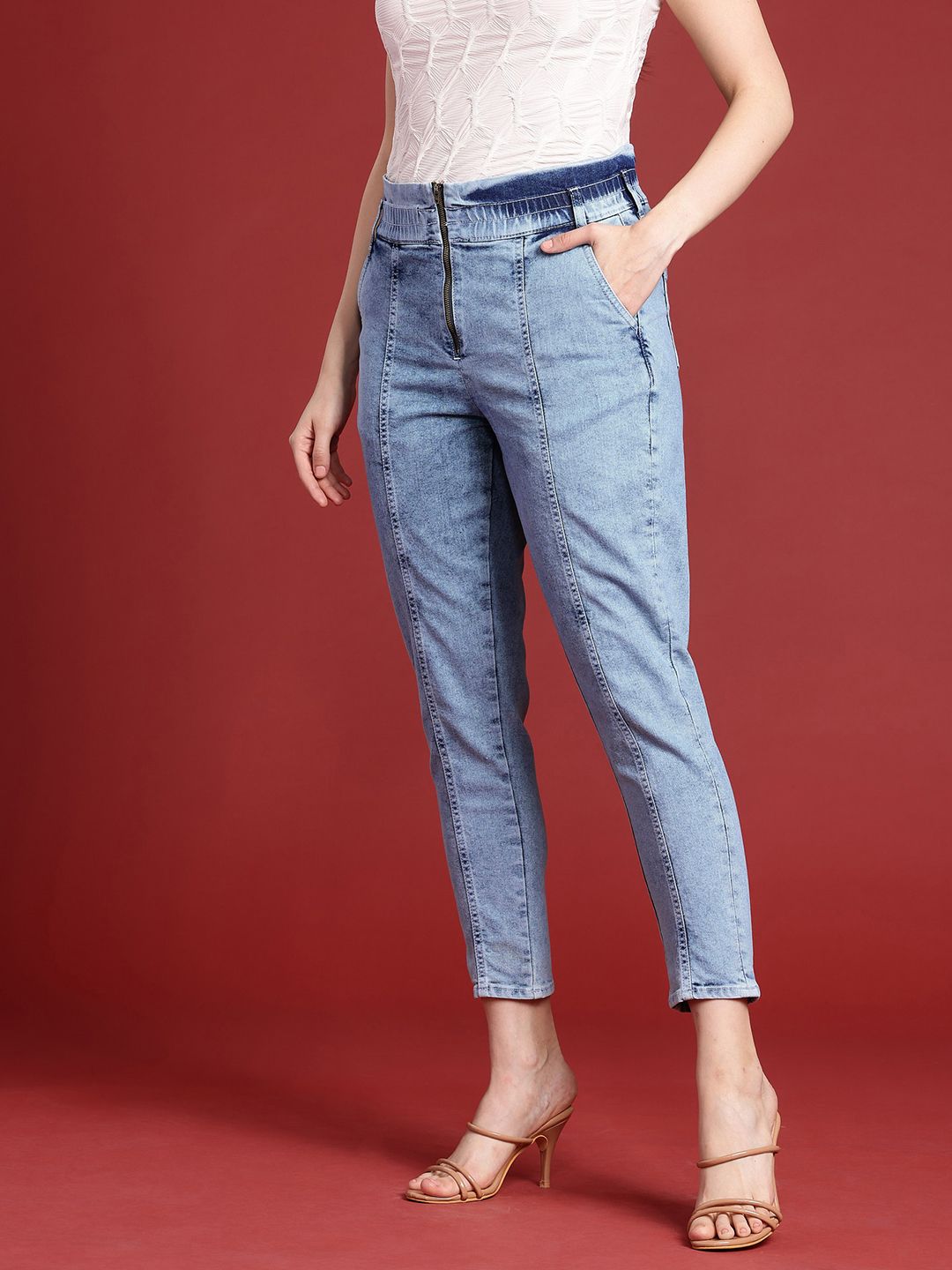 all about you Women Mom Fit High-Rise Light Fade Stretchable Jeans