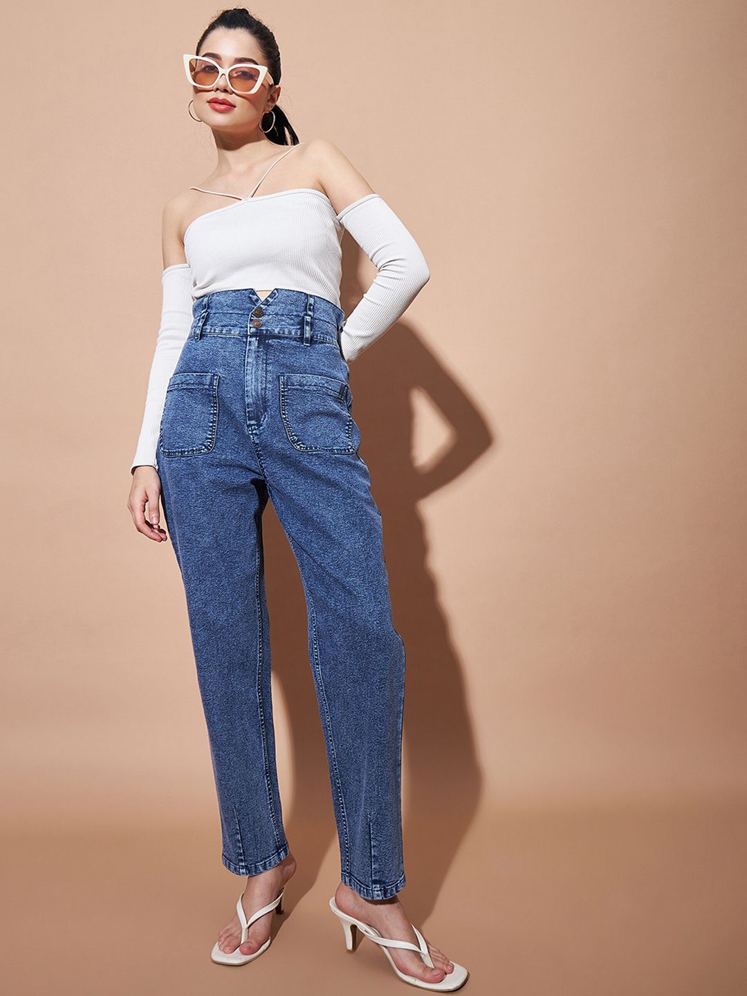 SASSAFRAS BASICS Women Regular Fit High-Rise Clean Look Heavy Fade Baggy  Jeans