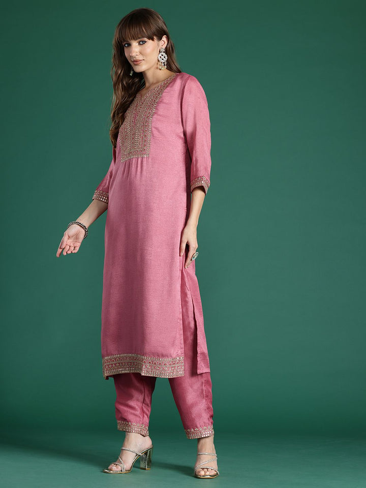 Indo Era Floral Embroidered Sequinned Kurta with Trousers & With Dupatta